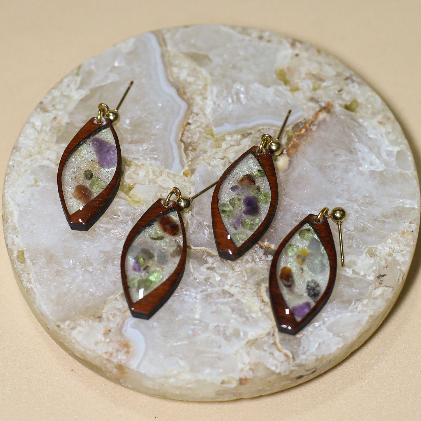 Atlas Semi Precious Stone & Wood Dangles