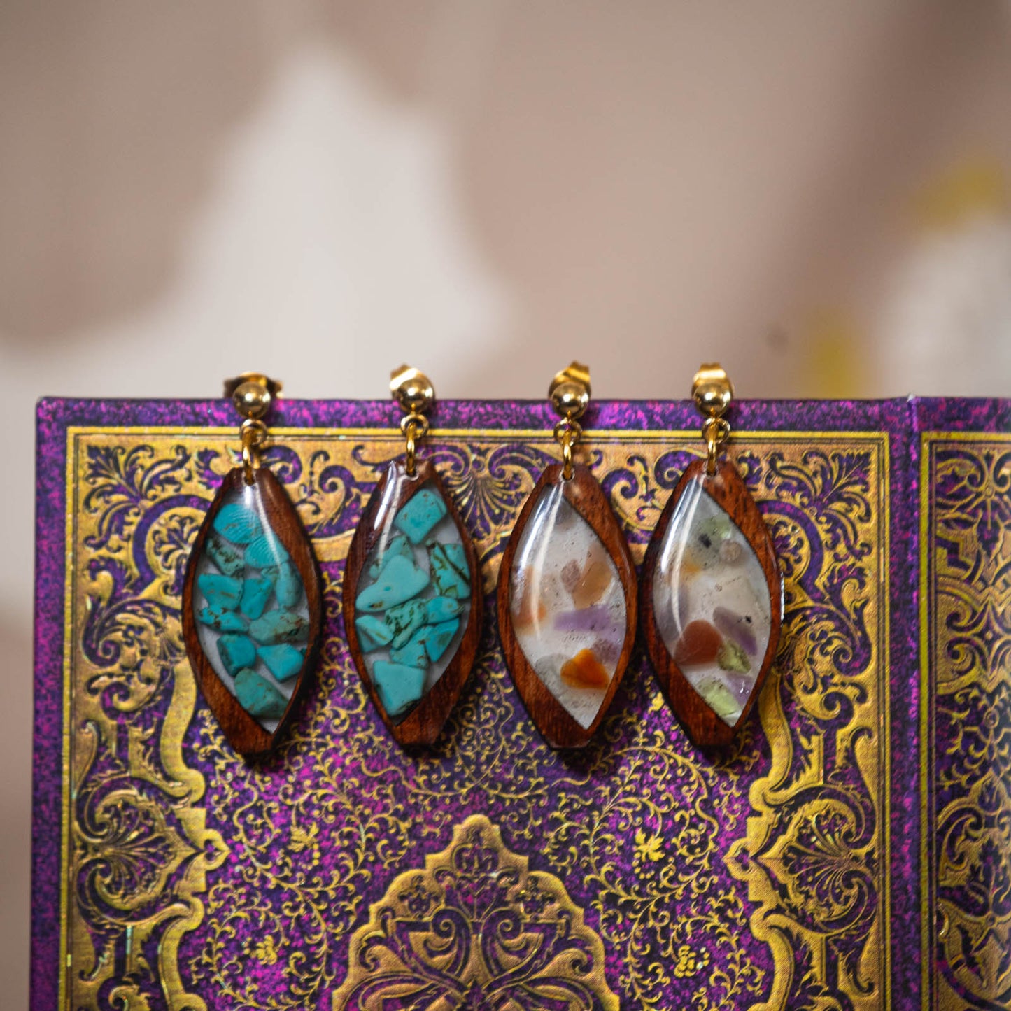 Atlas Semi Precious Stone & Wood Dangles